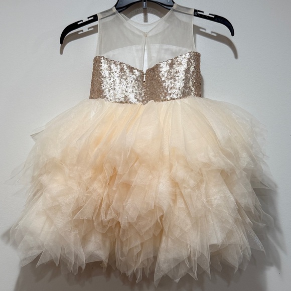 Monbebe Lagos Girl Gold Sequin Tulle Dress 4 Puffy Princess Flower Girl Birthday - Picture 3 of 9